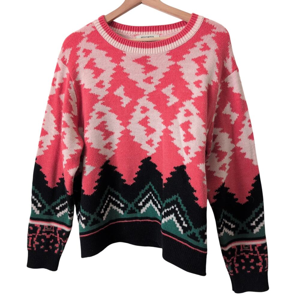 Aldomartins Abstract Sweater Womens‎ Medium Anthropologie Wool Alpaca Pink Knit